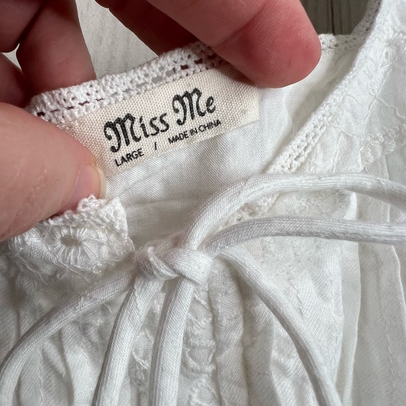 Miss Me White Eyelet Lace-Up Blouse - Picture 3 of 7
